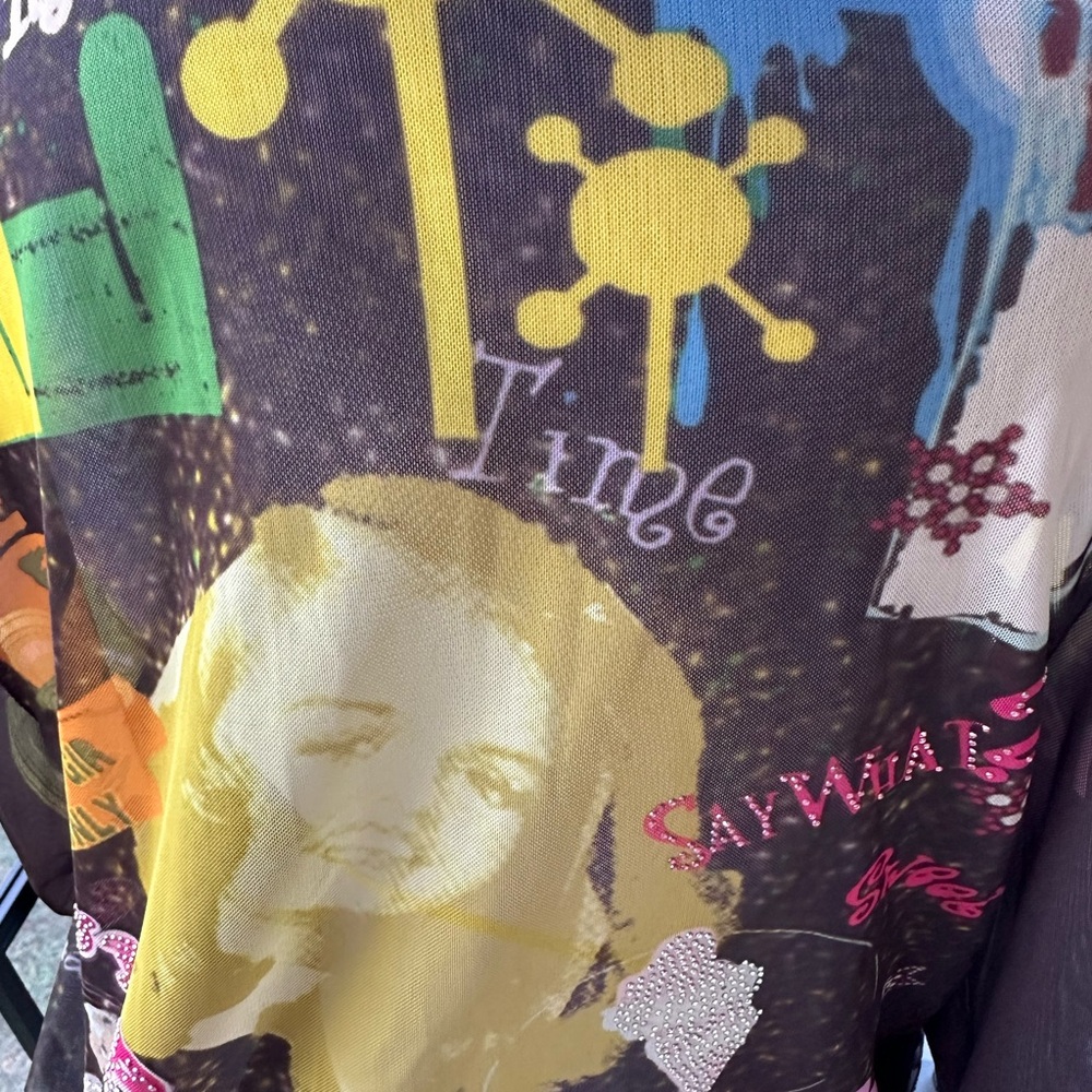 Y2K Graphic Mesh Retro Grunge Rhinestone Deconstructed Project-Ready Piece ~ XL - Picture 11 of 17